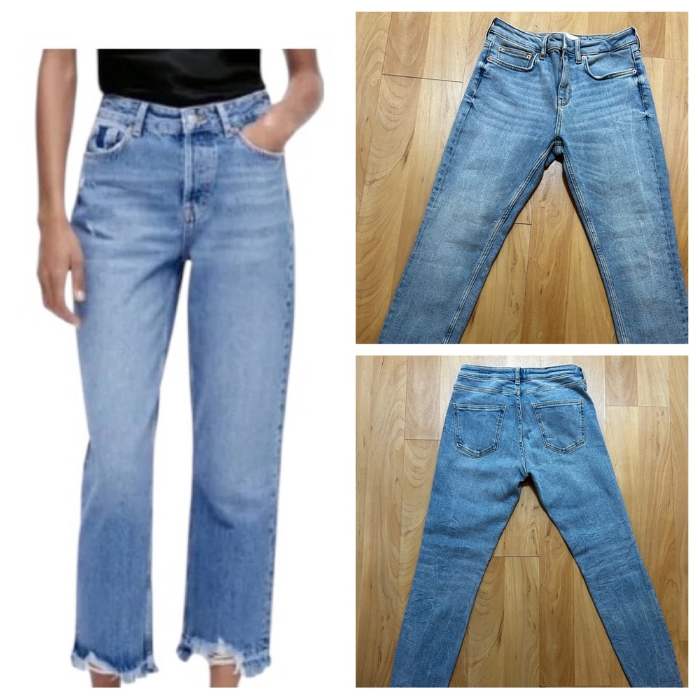 Zara Woman’s Mid - Rise JEANS Size 8 WITH FRAYED HEM